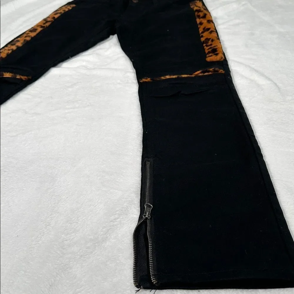 Rage of a Rebellion men's jeans with leopard print faux fur panels.